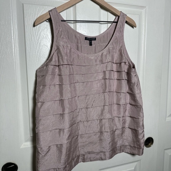 Eileen Fisher Women’s Large Crocus Purple Silk Habutai Layered Tank Top Scoop - Picture 1 of 16